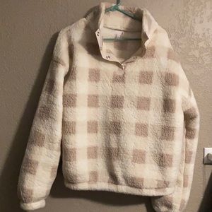 Button up Sherpa sweater, cream, XL, SO Brand